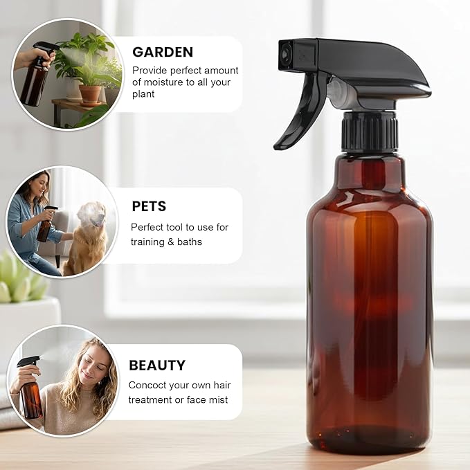 Glass Spray Bottles 16.9oz Empty Spray Bottle Mist/Stream Spraying Small Refillable Containers for Hair Care, Cleaning Solutions, Plants, Essential Oils 1 Pack (Brown-1, 16.9oz)