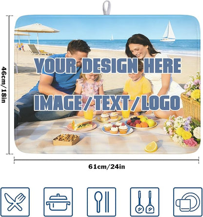 Custom Dish Drying Mat for Kitchen Counter Design Your Photo Text Business Logo 18 x 24 Inch Dish Drainer Mat Absorbent Microfiber for Coffee Bar Kitchen Dining Counter Decor