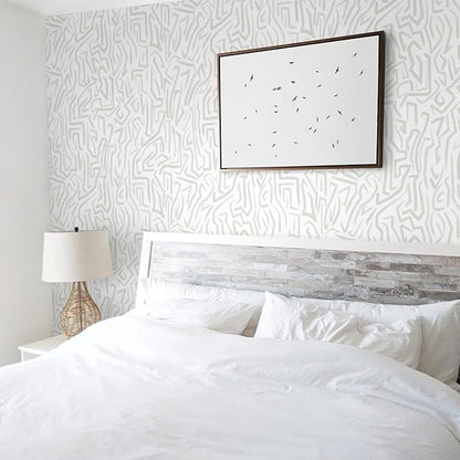 Ismoon 17.3"x 78.7"Gray and White Wall Paper Peel and Stick Modern Gray Striped Wallpaper Removable Self-Adhesive Neutral Wallpaper Contact Paper for Cabinets and Drawers Vinyl Rol