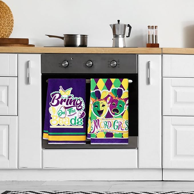 Zubebe 6 Pieces Mardi Gras Kitchen Towels 18 x 28 Inches Print Dish Farmhouse Towel Happy Mardi Gras Hand Towels for Carnival Cooking Baking Home Cleaning Wipes