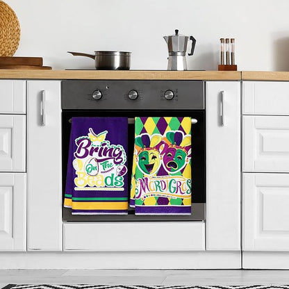 Zubebe 6 Pieces Mardi Gras Kitchen Towels 18 x 28 Inches Print Dish Farmhouse Towel Happy Mardi Gras Hand Towels for Carnival Cooking Baking Home Cleaning Wipes