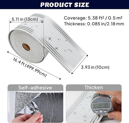 Thick Peel and Stick Wallpaper Borders, 3.93" x 196.8" PVC+XPE Mirror Border, Self-Adhesive Baseboard Trim for Interior Wall, Bathroom & Kitchen Upgrades, 1 Pc