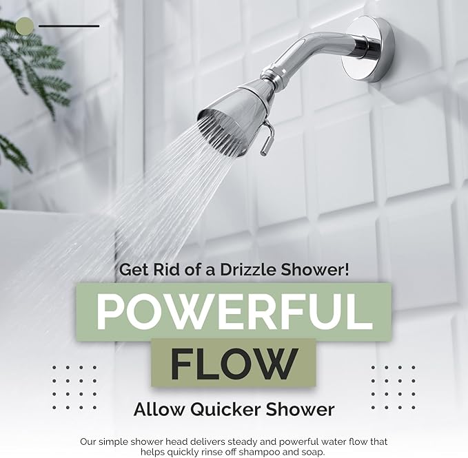 Angle Simple High Flow Shower Head, Brass Swivel Joint Adjustable Shower Sprayer, G 1/2, Chrome