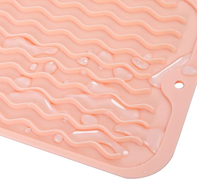 MicoYang Silicone Dish Drying Mat for Multiple Usage,Easy clean,Eco-friendly,Heat-resistant Silicone Mat for Kitchen Counter or Sink,Refrigerator or Drawer Liner Pink S 12 inches x 6 inches
