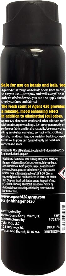 Agent 420 Odor Eliminator Aerosol Spray, Sandalwood Vanilla, 3.5 oz — Tea Tree Oil Breaks Down Smoke at the Molecular Level
