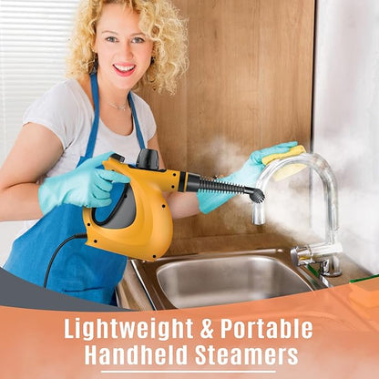 Pressurized Handheld Multi-Surface Natural Steam Cleaner with 12 pcs Accessories, Multi-Purpose Steamer for Home Use, Steamer for Cleaning Floor, Upholstery, Grout and Car (Grey) (Orange)
