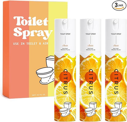 Travel Size Toilet Spray, Bathroom Odor Eliminator, 3 Pack, 1 fl oz Each, Up to 150 Uses, For Home and Travel, Essential Oils Freshener Spray, Citrus Scent
