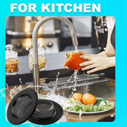 Sink Drain Strainer, 2 PCS Kitchen Sink Strainer - Upgraded Large Wide Rim 4.5" Diameter Stainless Sink Strainers for Kitchen Sinks, Suitable for Most Sink Drains, Anti Clogging - Regular Black