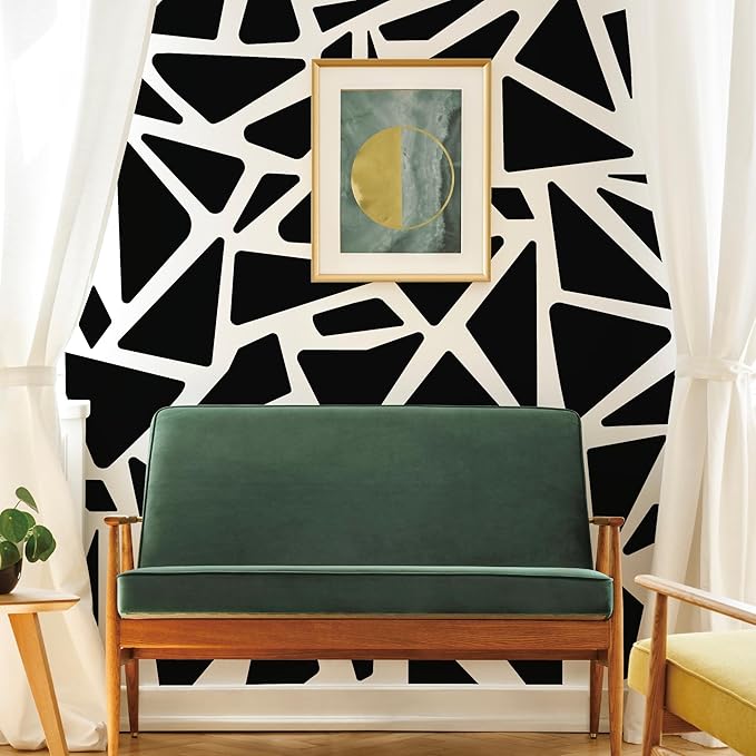 Large Boho Geometric Wall Decal Abstract Art Sticker, Modern Triangle Decals, Peel and Stick Black Vinyl Stickers for Offcie, Bedroom, Living Room, Home Wall Decor