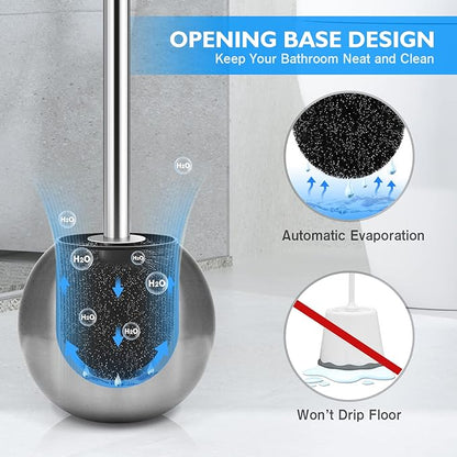 Toilet Brush and Holder 2 Pack, 304 Stainless Steel Toilet Brush with Extended and Durable Comfortable Brush Handle, Toilet Bowl Brush for Bathroom Toilet - Ergonomic, Pratical Durable