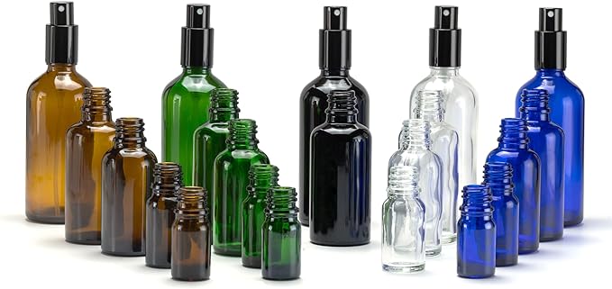 YIZHAO Black Glass Spray Bottles 1oz, with Small Fine Mist Spray, Metal Cap, Refillable for Essential Oil,Travel,Cleaning,Perfume,Aromatherapy,Makeup – 12 Pcs