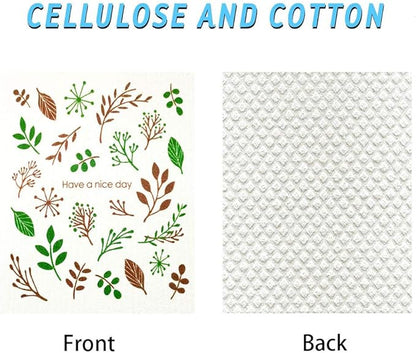 Swedish Dishcloth Reusable Kitchen Dish Towels Absorben and Fast Dry Cleaning Cloths Set of 4 No Odor Wipes (Leaf)