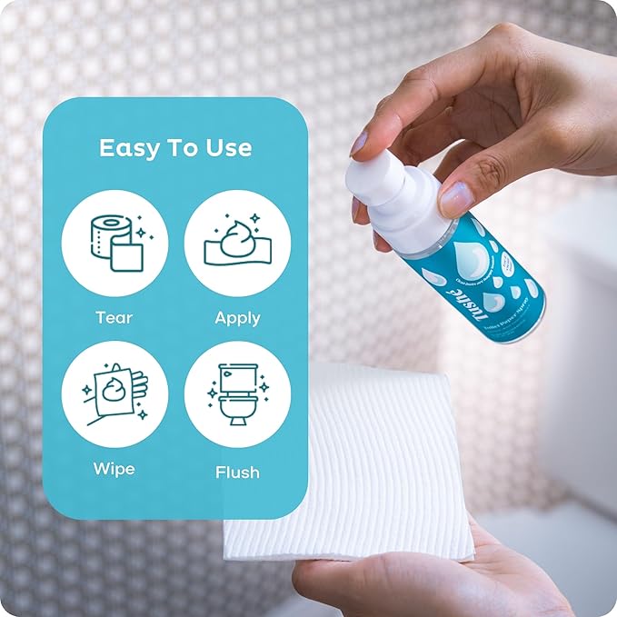 TUSHÉ Toilet Paper Spray (2-Pack) – Flushable Wet Wipe Alternative for Sensitive Skin – Unscented, Septic Safe – Aloe Vera, Witch Hazel & Vitamin E – 118ml (4 fl oz)