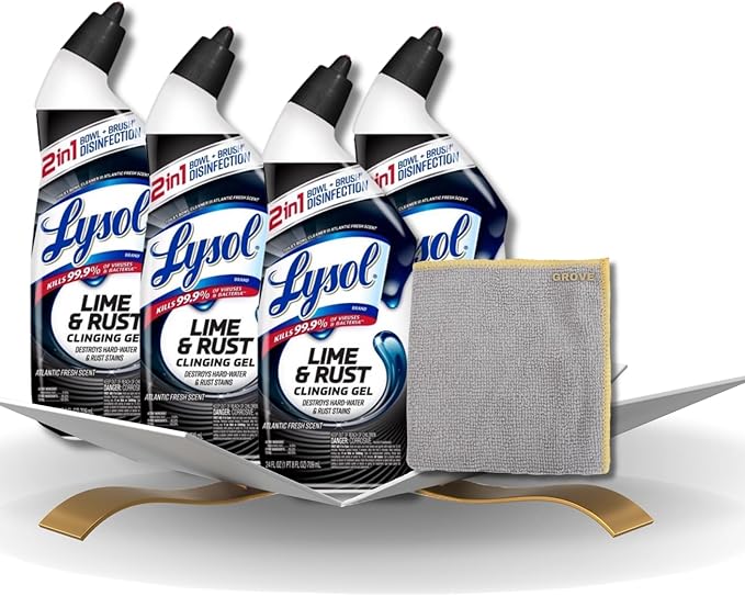 Toilet Bowl Cleaner with Lime and Rust Remover 24 oz Bundle with Microfiber Cloth - Powerful Gel for Hard Water Stains, Lime Deposits, and Everyday Dirt - Targets Hard-to-Reach Areas - (5 Items)