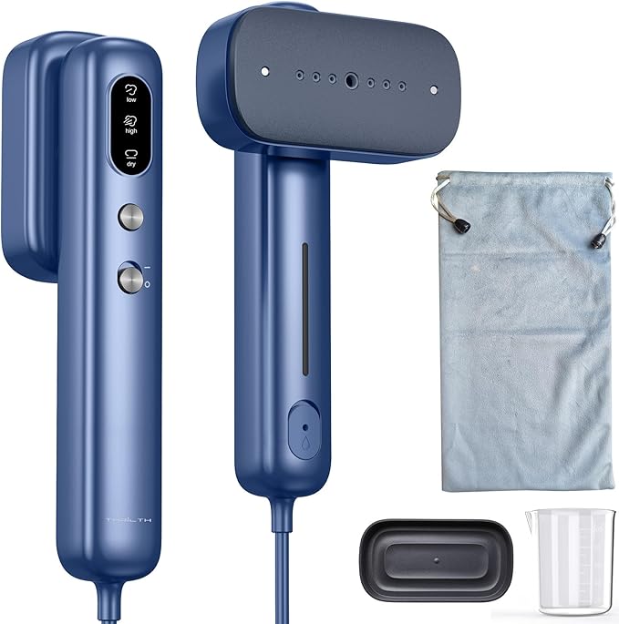 Portable Clothes Steamer Handheld for Travel, 110-230V Dual Voltage, 2in1 Mini Steamer & Iron for Clothes, 30s Fast Heat Up, Compact for Home, Office & Travel, Blue