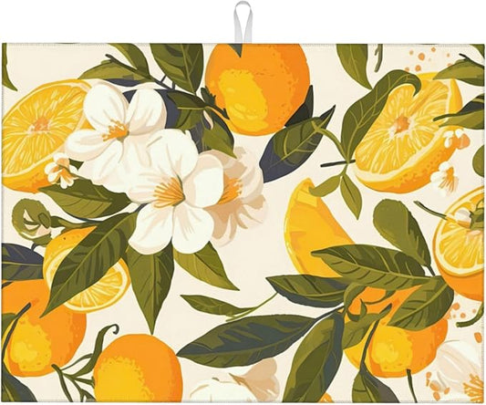 Orange Blossom Dish Drying Mats for Kitchen Counter, Absorbent Reversible Microfiber Dish Drying Pad, Multi-Use Large Drying Mat Coffee Bar Accessories 18"x24"