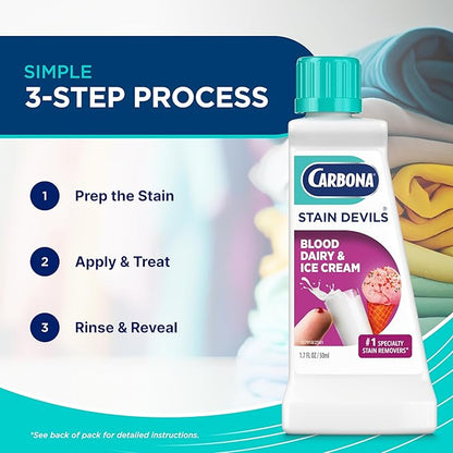 Carbona Stain Devils® #4 | Blood, Dairy & Ice Cream | Professional Strength Laundry Stain Remover | Multi-Fabric Cleaner | Safe On Skin & Washable Fabrics | 1.7 Fl Oz, 1 Pack