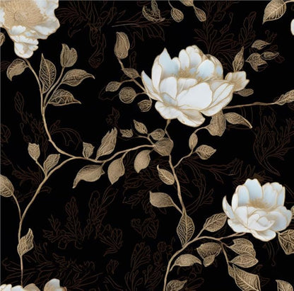Laatse Black Golden Floral Peel and Stick Wallpaper Flowers Contact Paper 17.5" x 197" Self Adhesive Waterproof Vintage Dark Floral Wall Paper for Shelf Liner Cabinet Decor
