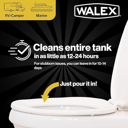 Walex Commando Liquid Black Holding Tank and Sensor Cleaner for RV, Camper & Marine - Rapid Breakdown of Waste & Toilet Paper, Cleans Entire Tank within 12-24 Hours, Restores Sensor Function, 32oz