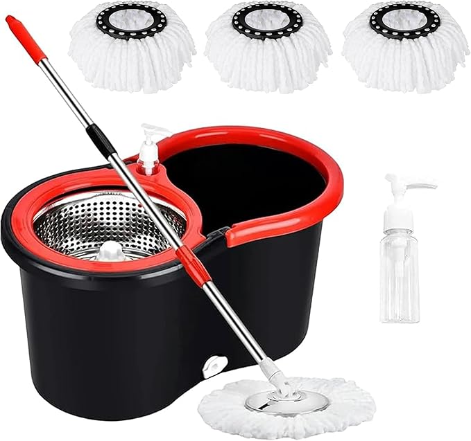 Spin Mop and Bucket with Wringer Set, 360 Spinning Mop Bucket System with 3 Microfiber Mop Replacement Heads, Mop and Bucket with Wringer Set for Home