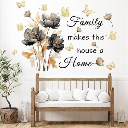 Gold Family Wall Decals Inspirational Wall Quotes Wall Stickers Family Make This House a Home Removable Peel and Stick for Home Decor (Golden Black)
