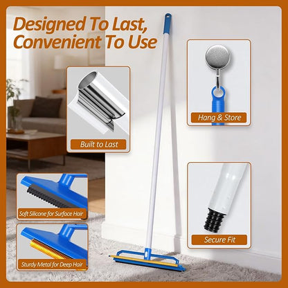 Topmart Carpet Rake with 60" Adjustable Handle, Cat Dog Carpet Rake Scraper for Rugs, Mats, Reusable Pet Hair Remover with 1 Silicone Removal Brush