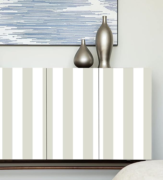 Guvana 17.7"×118" Brown and White Wallpaper Striped Peel and Stick Wallpaper Modern Removable Contact Paper Self Adhesive Waterproof Wall Paper for Bedroom Cabinets Decor