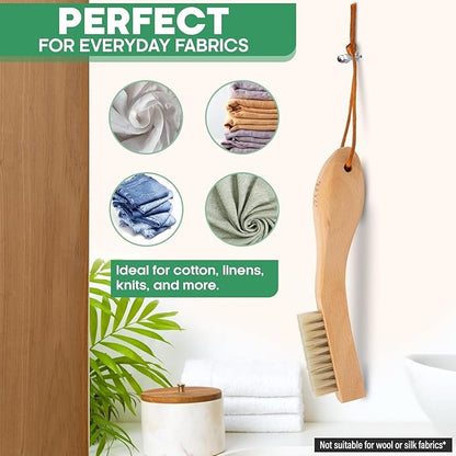 Laundry Stain Remover Clothes Brush Set of 2 Natural Soft Boar Bristle White & Black for Scrubbing Out Tough Stains on Delicate Fabrics, Knits, Cotton, Linens, Small Brush