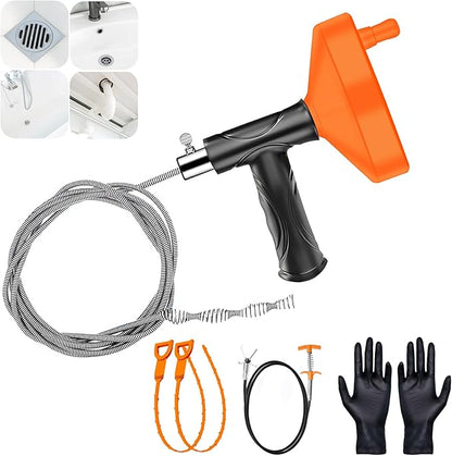 Drain Snake Auger（33 Feet）, Plumbing Snake Drain Hair Clog Removal Tool, Heavy Duty Snake Auger, Sink Unclogger Drain Cleaner Tool for Bathroom Kitchen Tub Shower Drain Clog Remover with Gloves