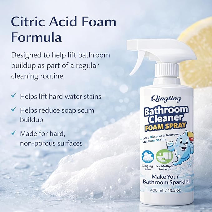 Bathroom Cleaner Foam Spray, Citric Acid Formula for Hard Water Stains & Toilet, Bathroom Surface Cleaner for Tile, Glass & Porcelain, 400 mL / 13.5 Fl Oz (1)