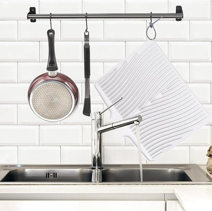 TIKNIK Silicone Dish Drying Mat, Stone Drying Mat for Kitchen Counter with Built-In Drain, Non-Slip Drain Pad with Built-in Drain, Heat Resistant Stone Drying Mat, Hangable, White-2pcs, 20" x 15"