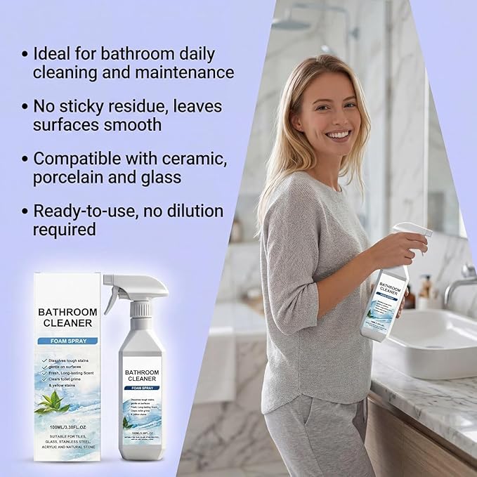 2026 Scale Remover Bathroom Cleaner,3.38oz Bathroom Cleaner Foam Spray,Powerful Bathroom Descaler Foam Cleaner,Multi-Surface Shower Foame,for Tiles,Glass,Stainless Steel,Toilets,Natural Stone (3)