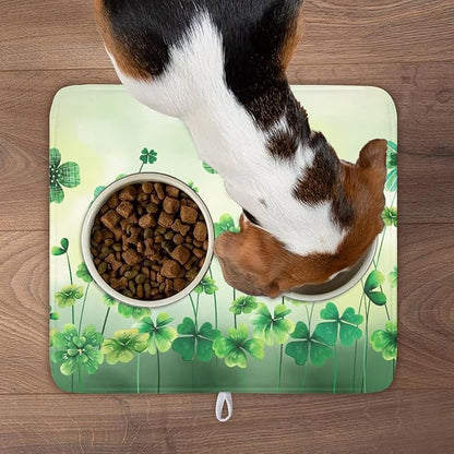 St Patrick's Day Dish Drying Mat for Kitchen Counter Green Lucky Shamrock Pattern Drying Mat 16x18 Inch Spring Holiday Absorbent Dish Drainer Mat Kitchen Accessories