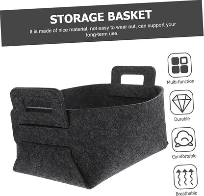 Felt Laundry Basket Handles Deep Grey Collapsible Storage Bin for Dirty Clothes Portable Organizer for Bedroom Bathroom and College