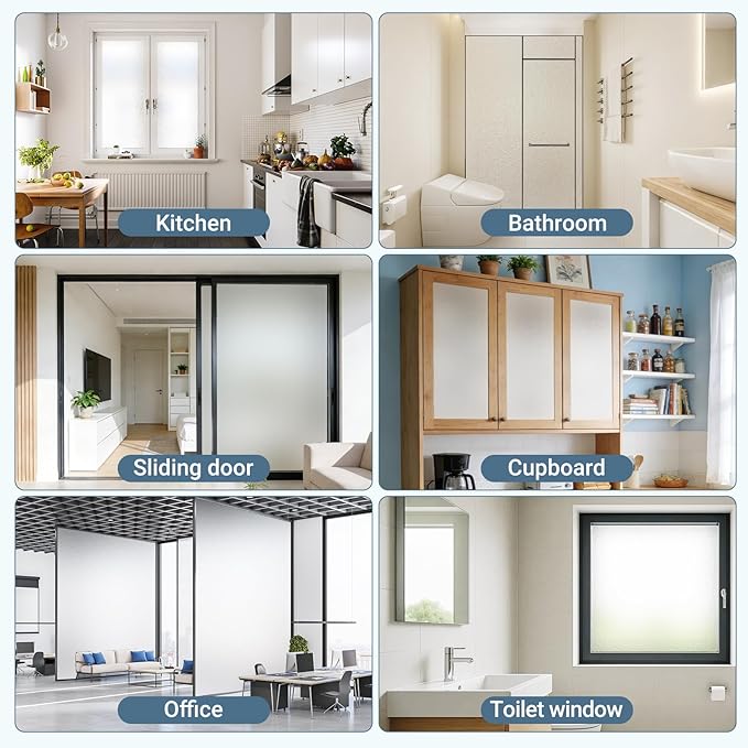 Pure Frosted Glass Window Privacy Film 24 Hour Two Way Privacy, Removable, Static Cling, Ideal for Privacy scenarios Such as Home Office Doors and Windows (17.5 x 157.5 Inch)