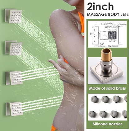 Enga Dual Shower Head System with Body Jets, 12"+ 6" Wall Mounted Dual Rain Shower Faucet with Valve Kit, Brushed Nickel
