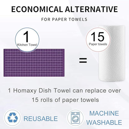 Homaxy 100% Cotton Terry Kitchen Towels(Purple, 13 x 28 inches), Checkered Designed, Soft and Super Absorbent Dish Towels, 12 Pack