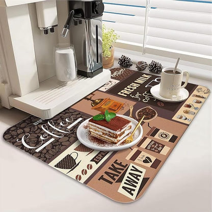 Dish Drying Mat for Kitchen Counter 2 Pack with Non-Slip Rubber Backing - Heat-Resistant Absorbent Coffee Bar Mat, Dish Rack Mat, Coffee Dish Drying Mats 18x24+19.5x12 inch