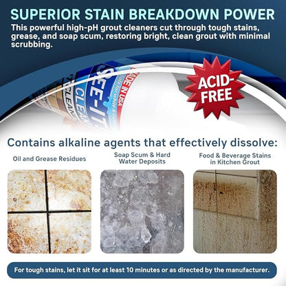 SEE-IT! Grout & Tile Deep Cleaner Brightener & Heavy-Duty Stain Remover Acid-Free Safe for Ceramic, Porcelain, Marble, Stone - Two 32 fl. oz. Bottles with Floor Cleaning Brush