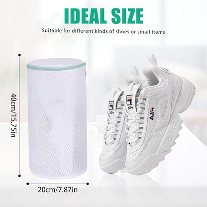 Kimmama Shoe Washing Machine Bag, Shoe Bag for Washing Machine, Mesh Laundry Bags for Sneakers, Footwear, Trainers, Slippers, White Sandwish Net, 8x15"