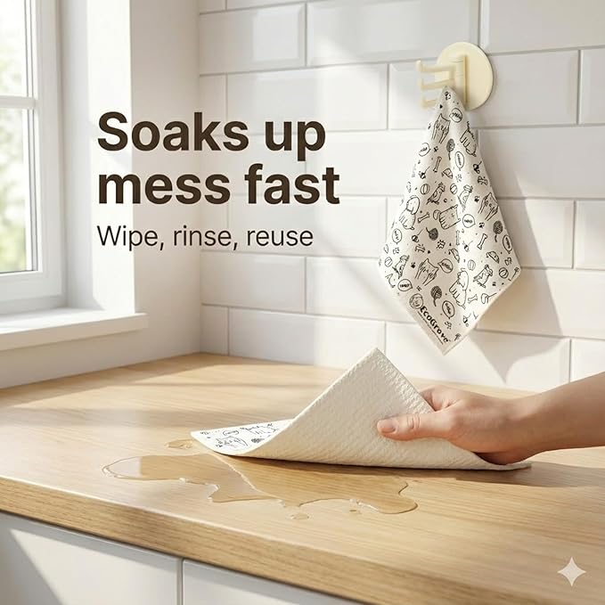 Swedish Dishcloths 2-Pack – Swedish Dish Cloths for Kitchen – Sweedish Dish Towel Alternative – Reusable Paper Towels Washable – Reuseable Cleaning Cloths – Reusable Dish Cloths with Hook