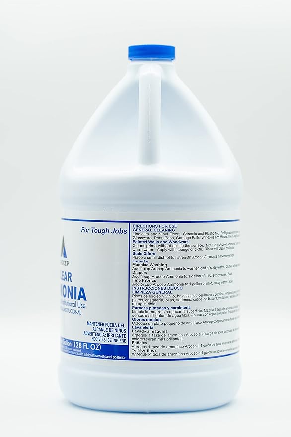 Clear Ammonia Cleaner Liquid, 2 Gallon, Multipurpose, Multi-Surface Cleaning Solution Removes Grease, Hard Water Stains, and Odors, Kitchen and Bathroom Use