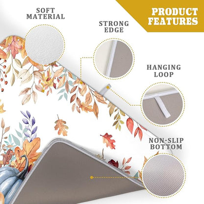 Fall Watercolor Pumpkin Dish Drying Mat 18 x 24 Inch With Absorbent Reversible Microfiber Maple Leaf Autumn Thanksgiving Harvest Drying Mats Dish Drainer Mat Fast Dry For Kitchen Dining Room Decor