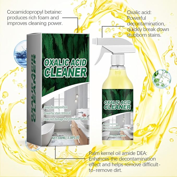 2 Bottle Oxalic Acid Cleaner, 100ml/3.38fl.oz, Multipurpose Stain Remover Spray for Bathroom
