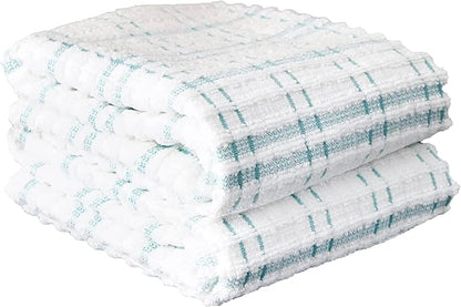 Ritz Royale Collection 100% Combed Terry Cotton, Highly Absorbent, Kitchen Towel Set, 13-3/4" x 12", 4-Pack, Solid & Checked, Dew