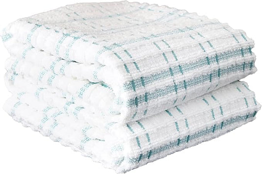 Ritz Royale Collection 100% Combed Terry Cotton, Highly Absorbent, Oversized Kitchen Towel Set, 28" x 18", 2-Pack, Checked, Dew