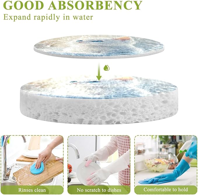 Cute Cat Kitchen Scrub Sponges, Pop-up Kitchen Cleaning Sponges Reusable Dish Washing Sponges for Bathroom Household Cleaning 3 Pack - Non Scratch Scrubber