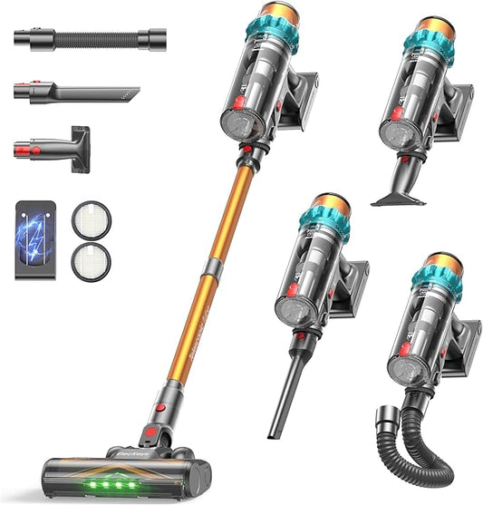 ElecKeys Cordless Vacuum Cleaner, 600W 50KPA 70Mins Vacuum Cleaners for Home, Self-Standing Stick Vacuum with Touch Screen, Anti-Tangle, Lightweight Wireless Vacuum for Hard Floor/Carpet/Pet Hair/Car
