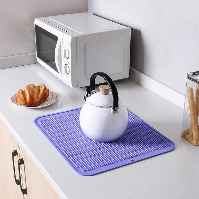 MicoYang Silicone Dish Drying Mat for Multiple Usage,Easy clean,Eco-friendly,Heat-resistant Silicone Mat for Kitchen Counter or Sink,Refrigerator or Drawer Liner Light Purple 2XL 24 inches x 18 inches
