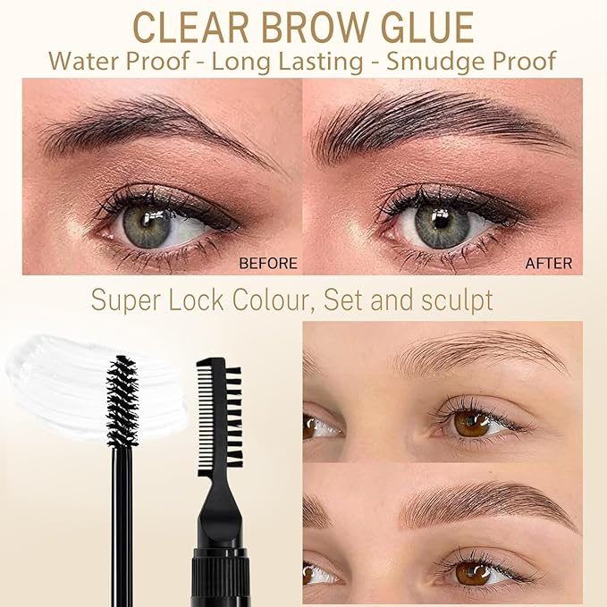 LAVONE Eyebrow Pencil Kit with Microblading Pen, Clear Gel, Eyeliner, Dual-ended Brush, Waterproof, Smudge Proof, Long Lasting Makeup Formula, Eyebrow Pencils for Women - Soft Brown